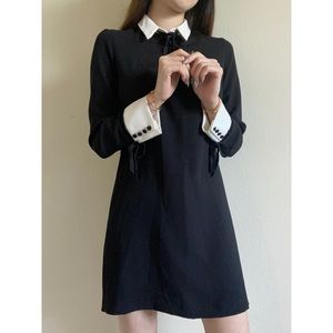 Zara black long sleeve white collar dress